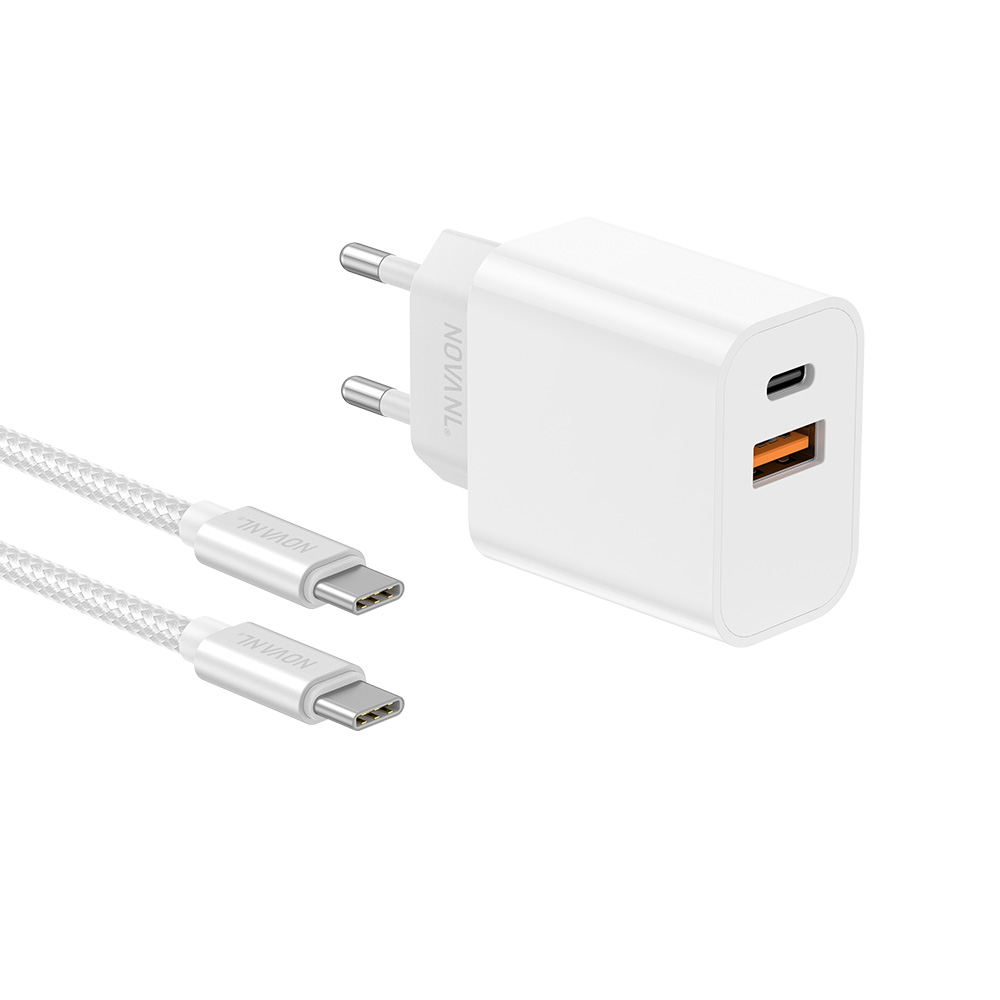 NOVANL – CHARGEUR 20W USB-A ET USB-C + CÂBLE USB-C – USB-C