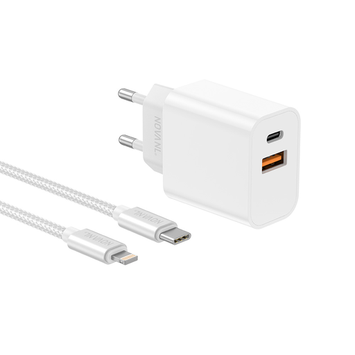 NOVANL – CHARGEUR 20W USB-A ET USB-C + CÂBLE USB-C – LIGHTNING
