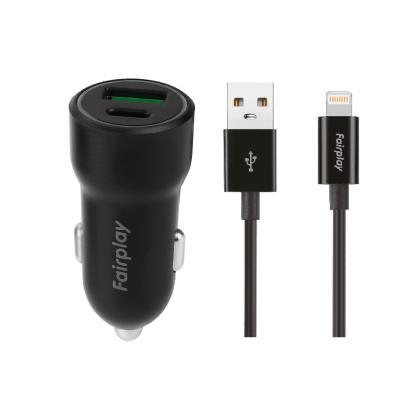 FAIRPLAY Pack Chargeur Voiture 20W + Câble Lightning (Noir)